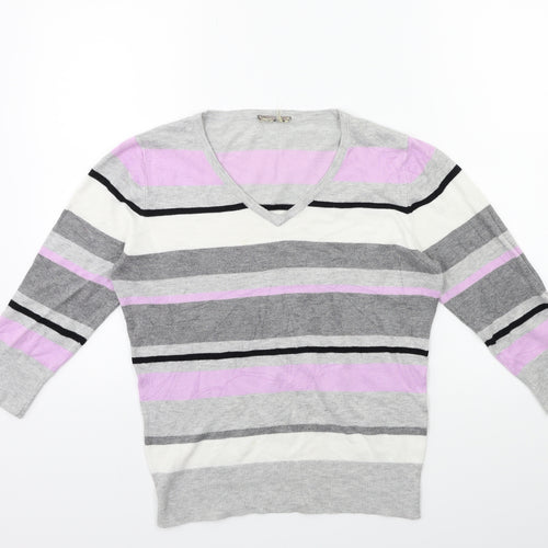 GREY Womens Green Striped Knit Tunic Jumper Size 14