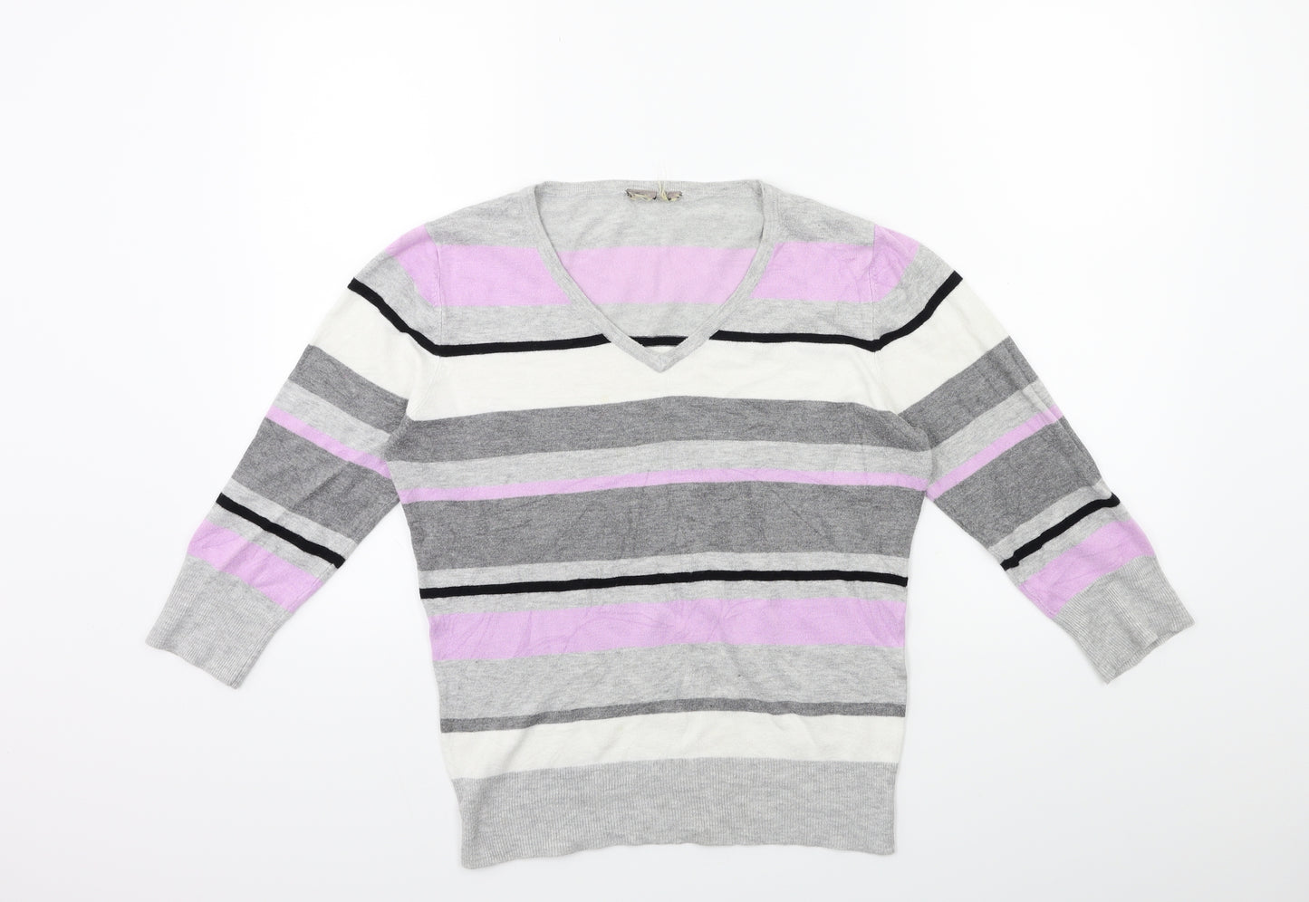 GREY Womens Green Striped Knit Tunic Jumper Size 14