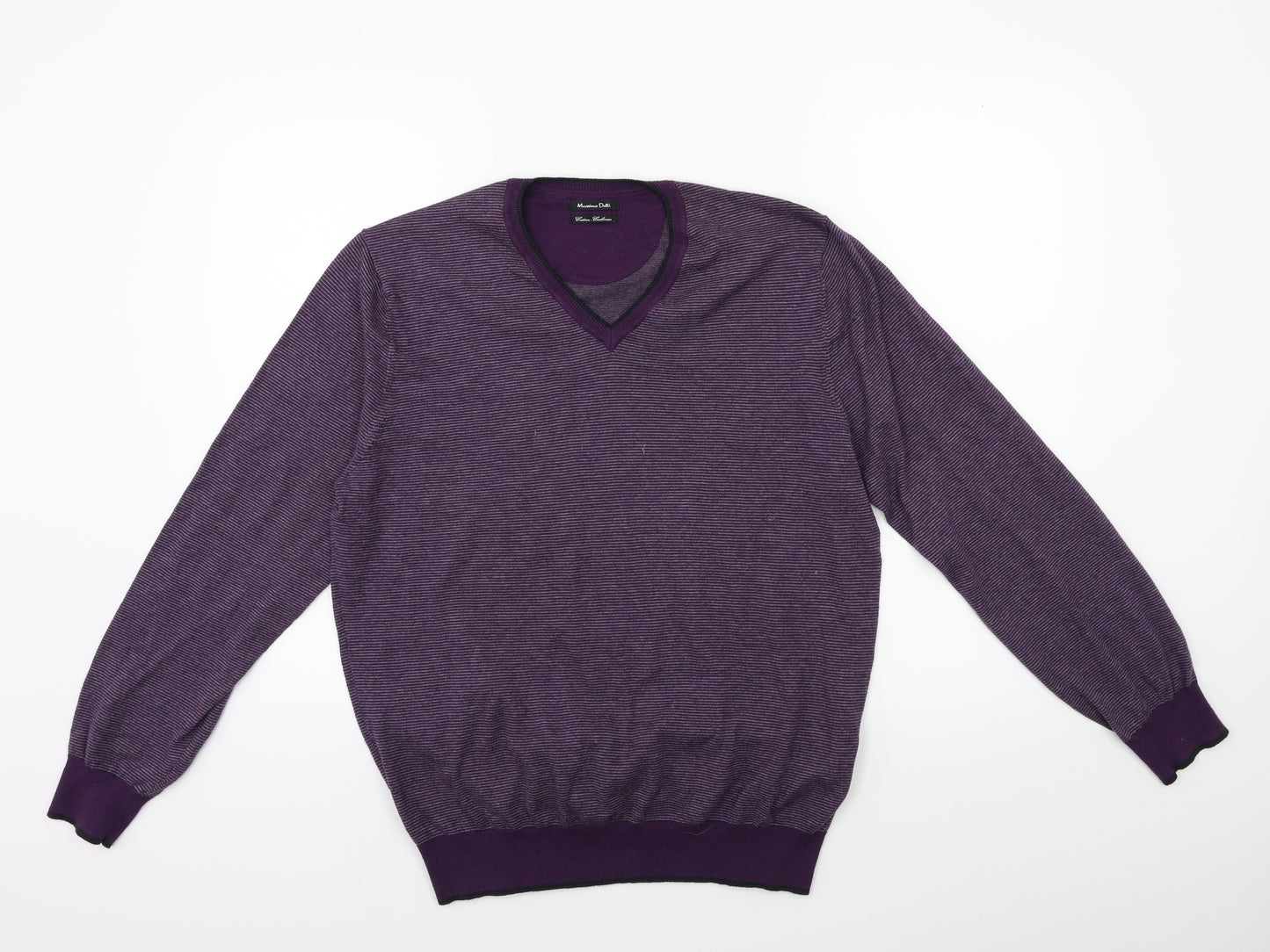 Massimo Dutti Mens Purple Striped Knit Pullover Jumper Size M