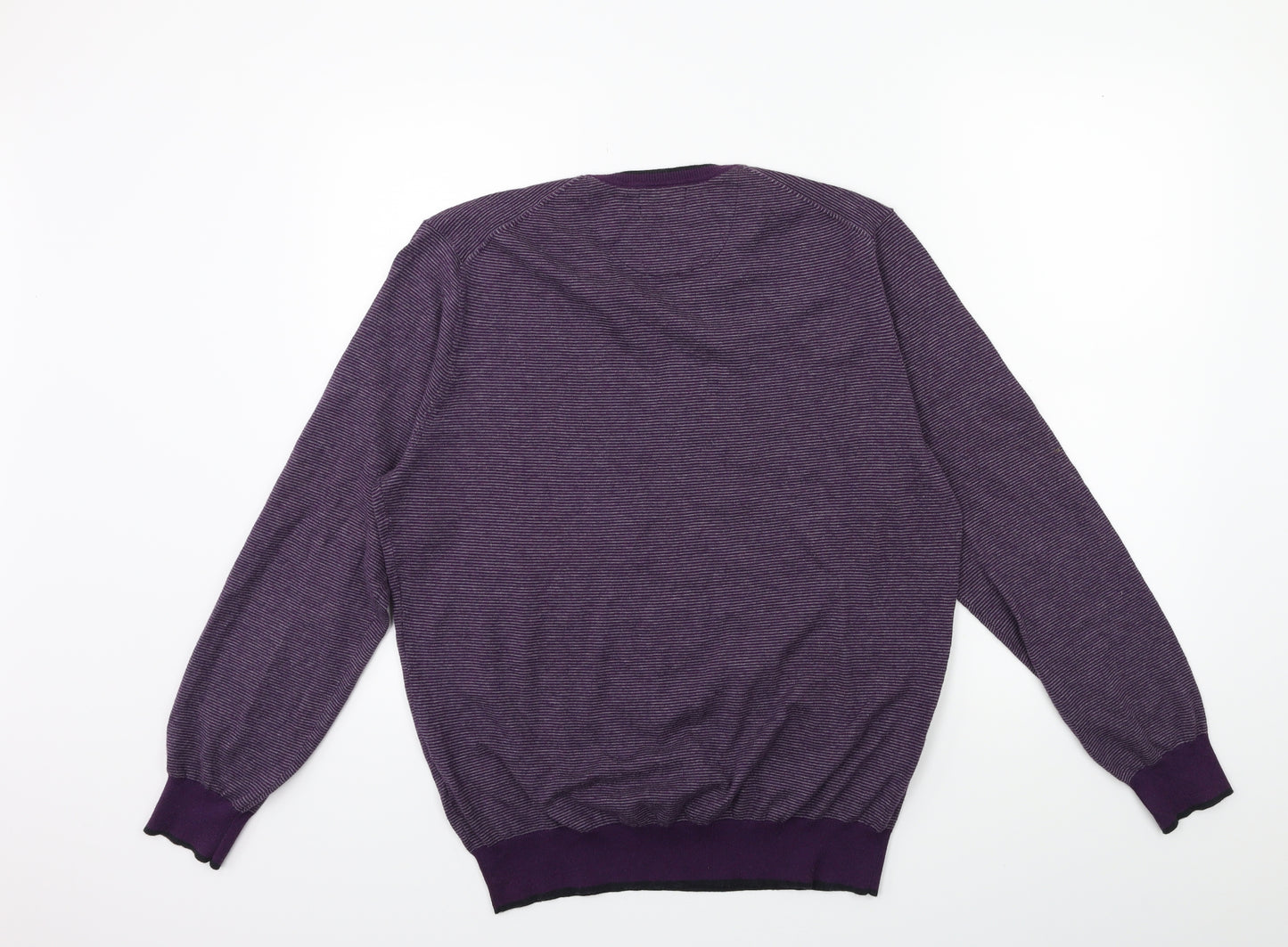 Massimo Dutti Mens Purple Striped Knit Pullover Jumper Size M