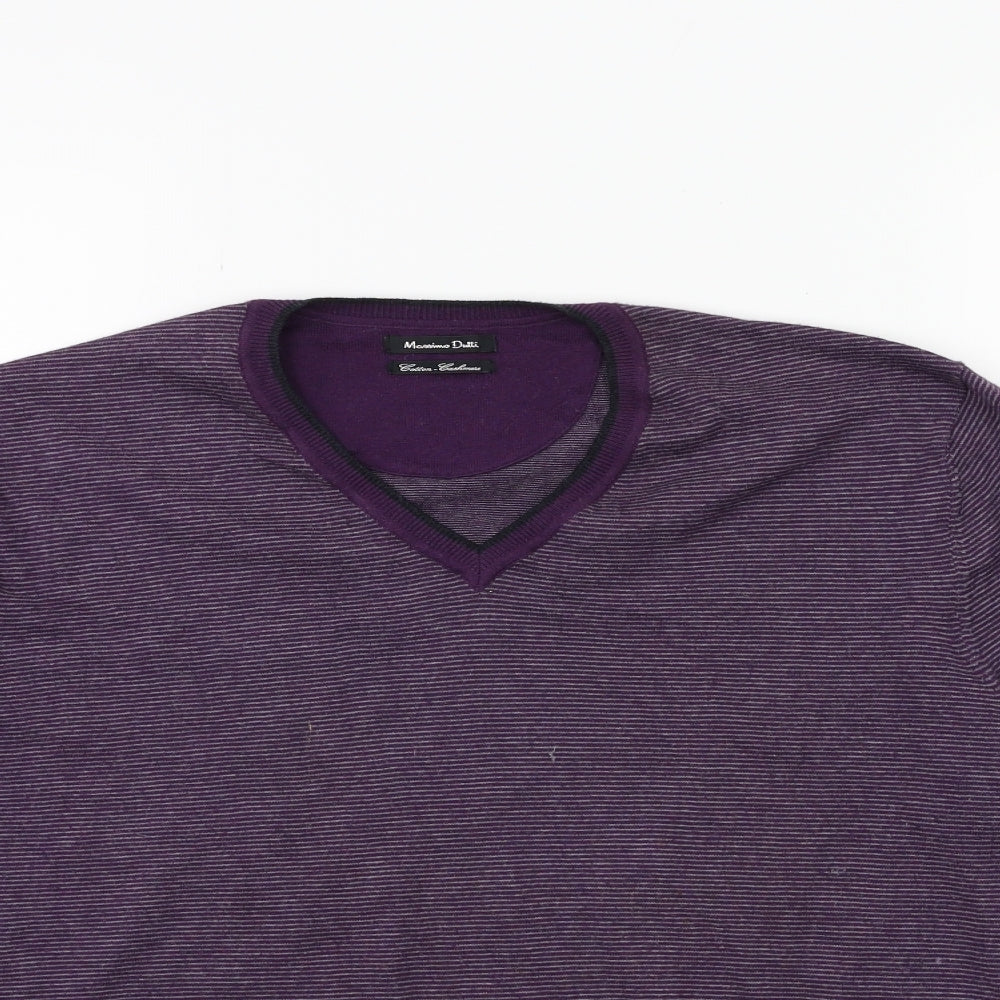 Massimo Dutti Mens Purple Striped Knit Pullover Jumper Size M