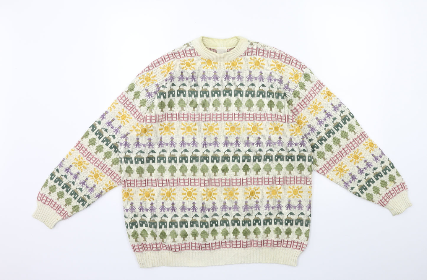 Preworn Mens Beige Striped Knit Pullover Jumper Size L