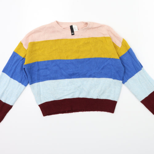 H&M Womens Blue Striped Knit Pullover Jumper Size XS