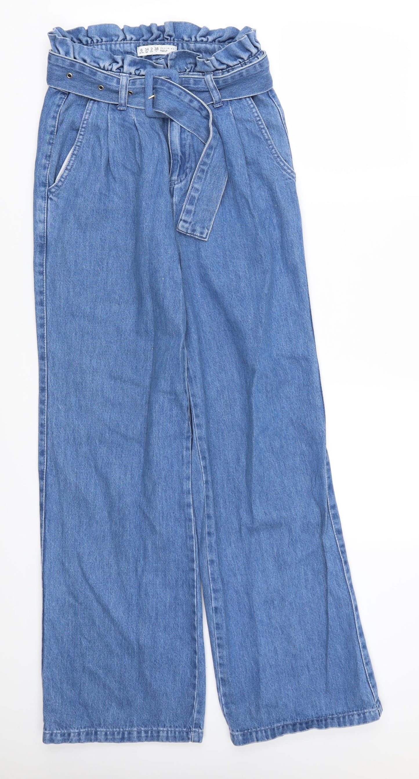 Denim Co Womens Blue  Denim Wide-Leg Jeans Size 6 L30 in - Paper Bag Waist