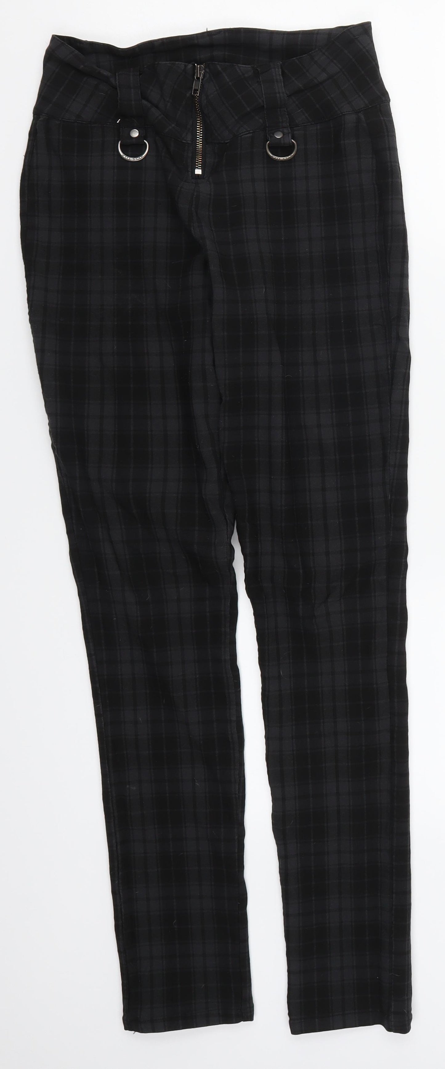 KILLSTAR Womens Grey Check Rayon Trousers  Size 26 in L30 in