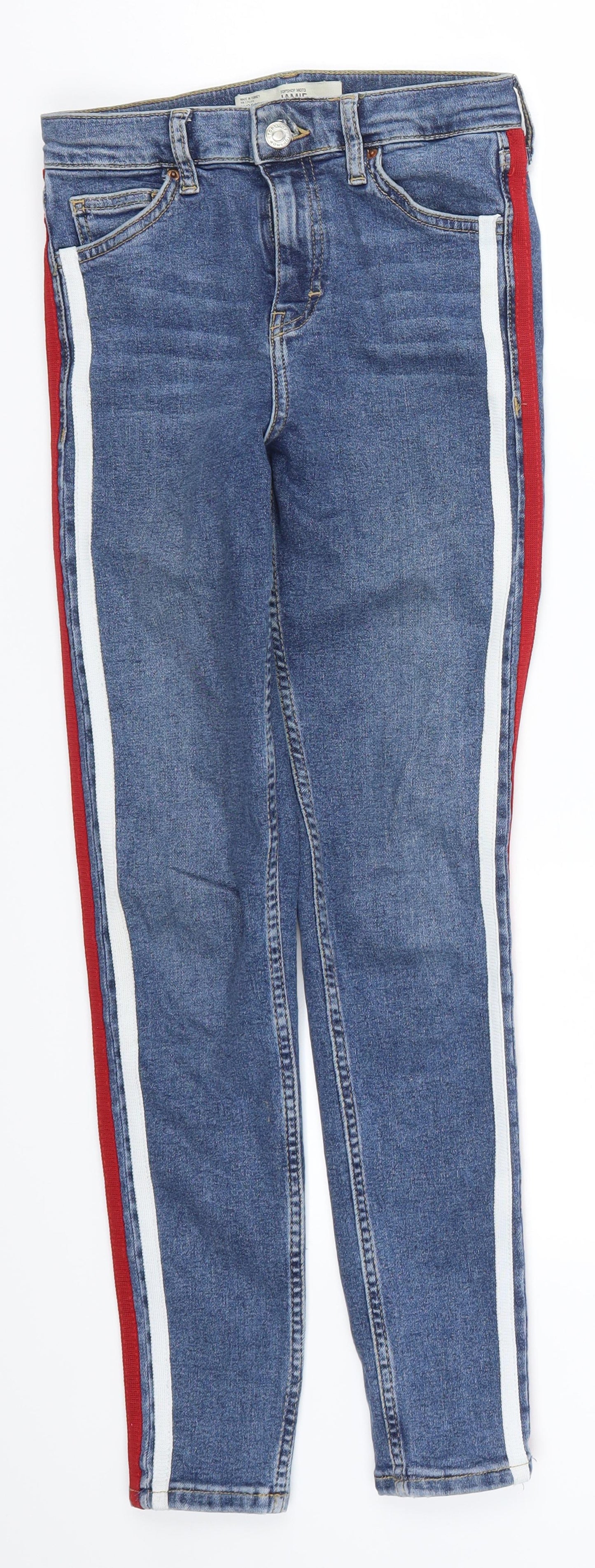 Topshop Womens Blue Striped Denim Skinny Jeans Size 25 in L27 in - Red and White Stripe