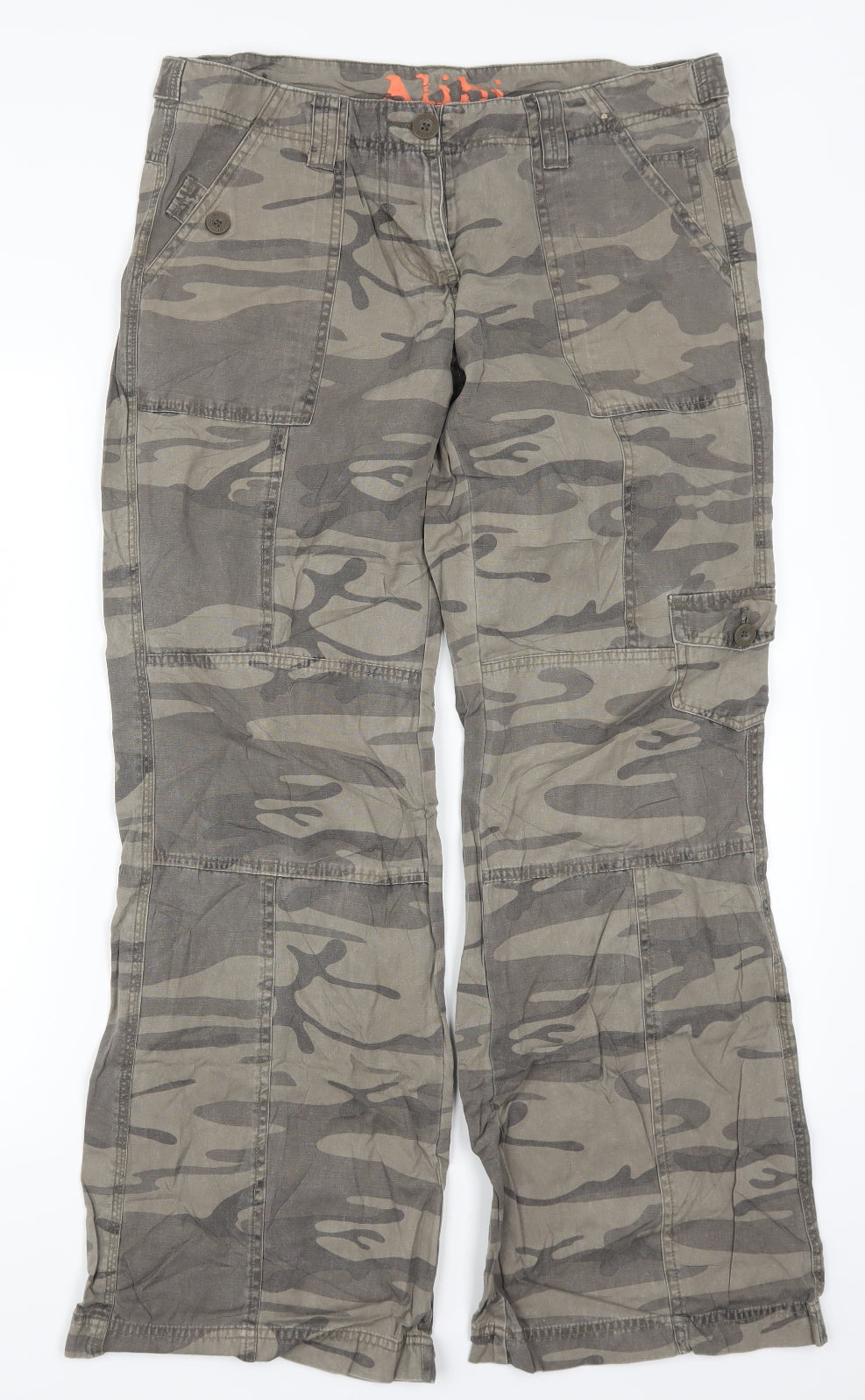 Alibi Womens Green Camouflage  Cargo Trousers Size 12 L31 in
