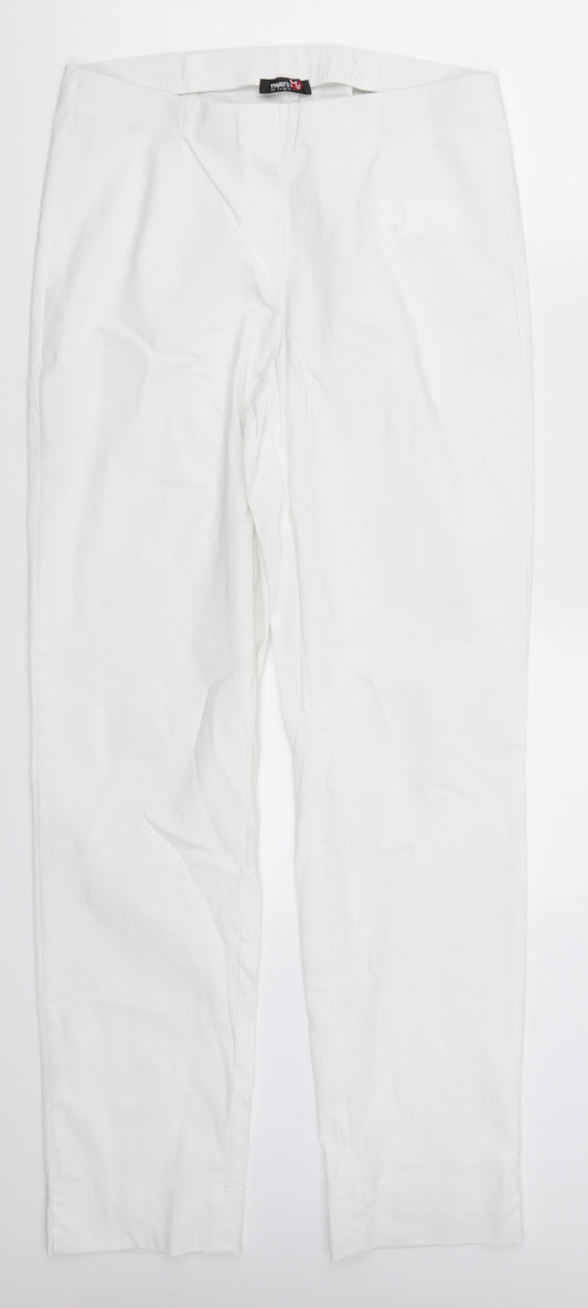 Front view of Jagro women’s white trousers, size UK 12, 30-inch leg