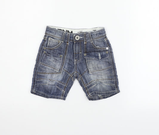 Front view of Matalan girls’ blue chino shorts, size 3, years