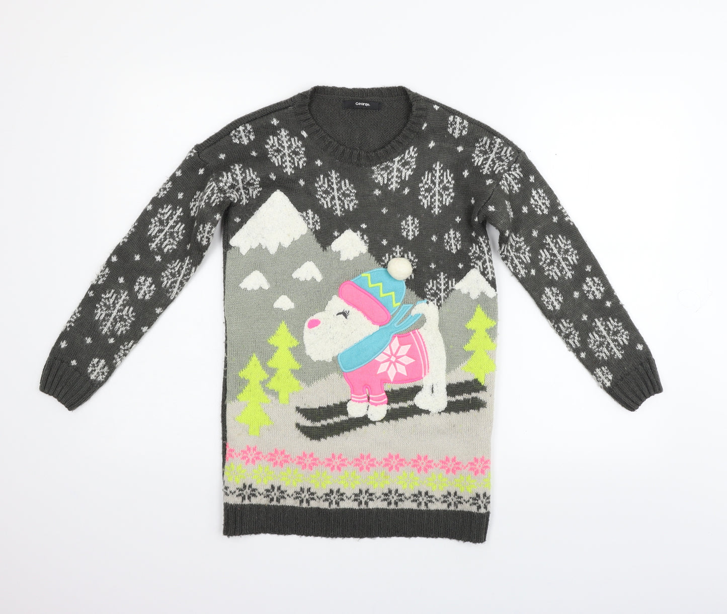 George Girls Grey Geometric  Pullover Jumper Size 9-10 Years  - CHRISTMAS