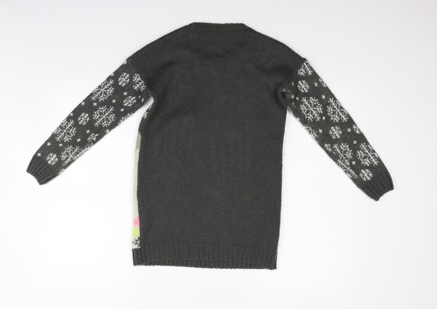 George Girls Grey Geometric  Pullover Jumper Size 9-10 Years  - CHRISTMAS