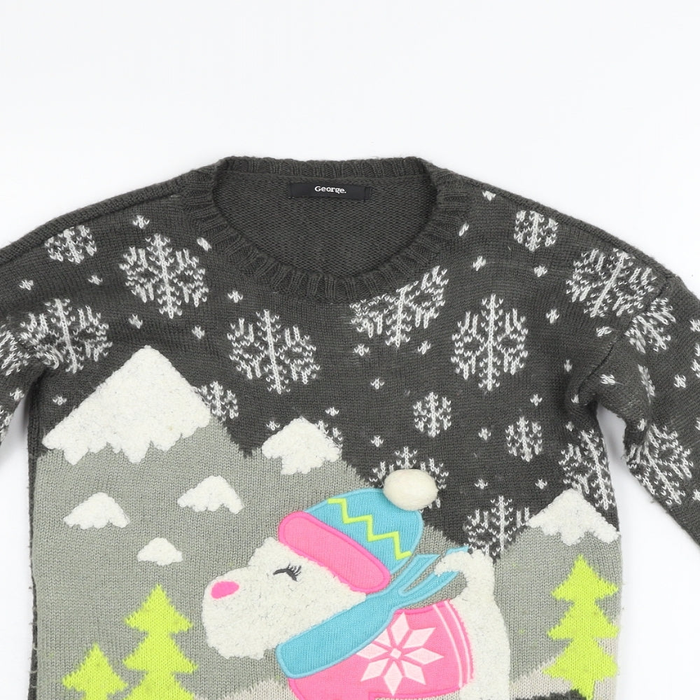 George Girls Grey Geometric  Pullover Jumper Size 9-10 Years  - CHRISTMAS