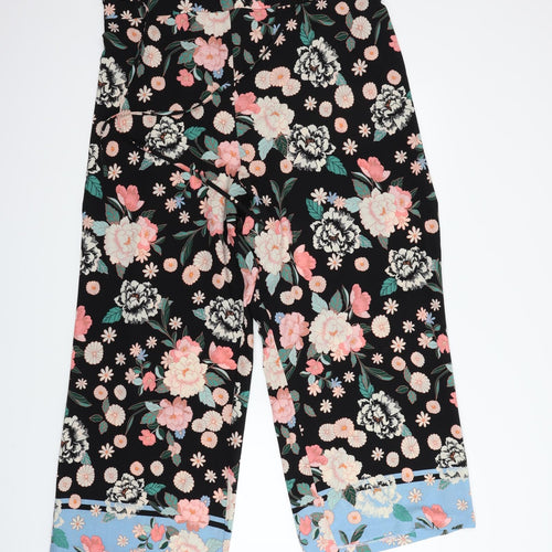 Evans Womens Black Floral  Trousers  Size 38 in L25 in