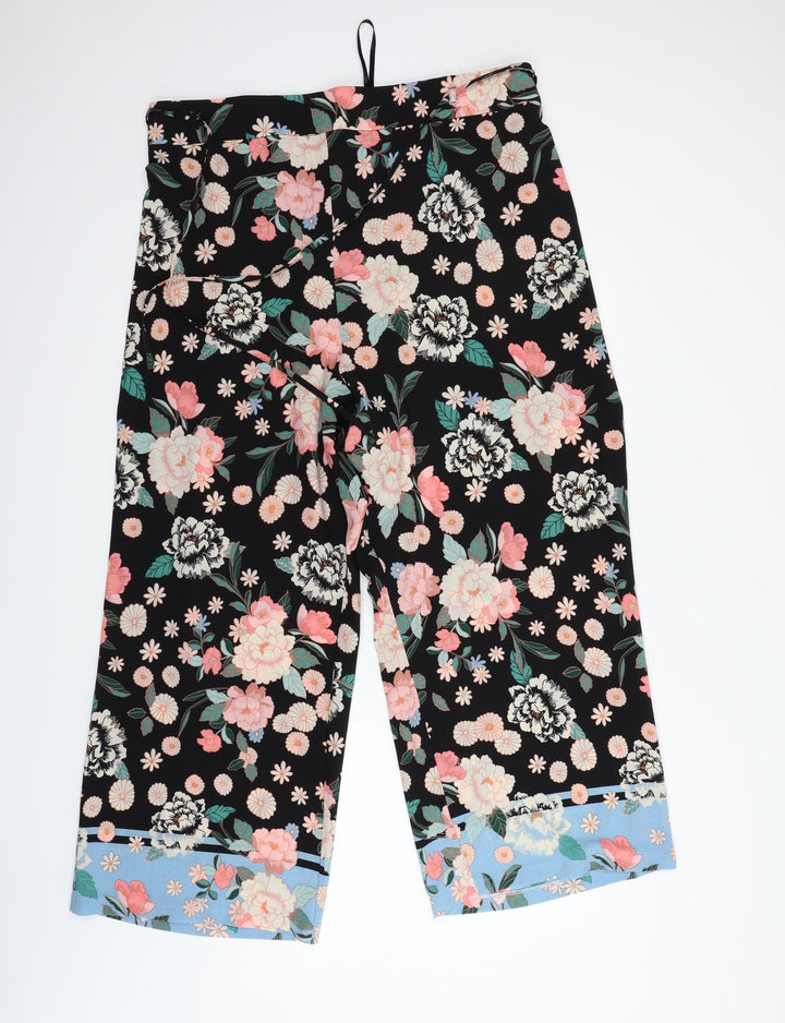 Evans Womens Black Floral Trousers Size 38 in L25 in