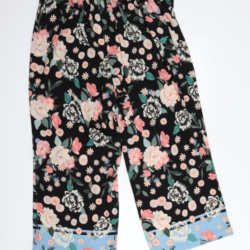 Evans Womens Black Floral  Trousers  Size 38 in L25 in