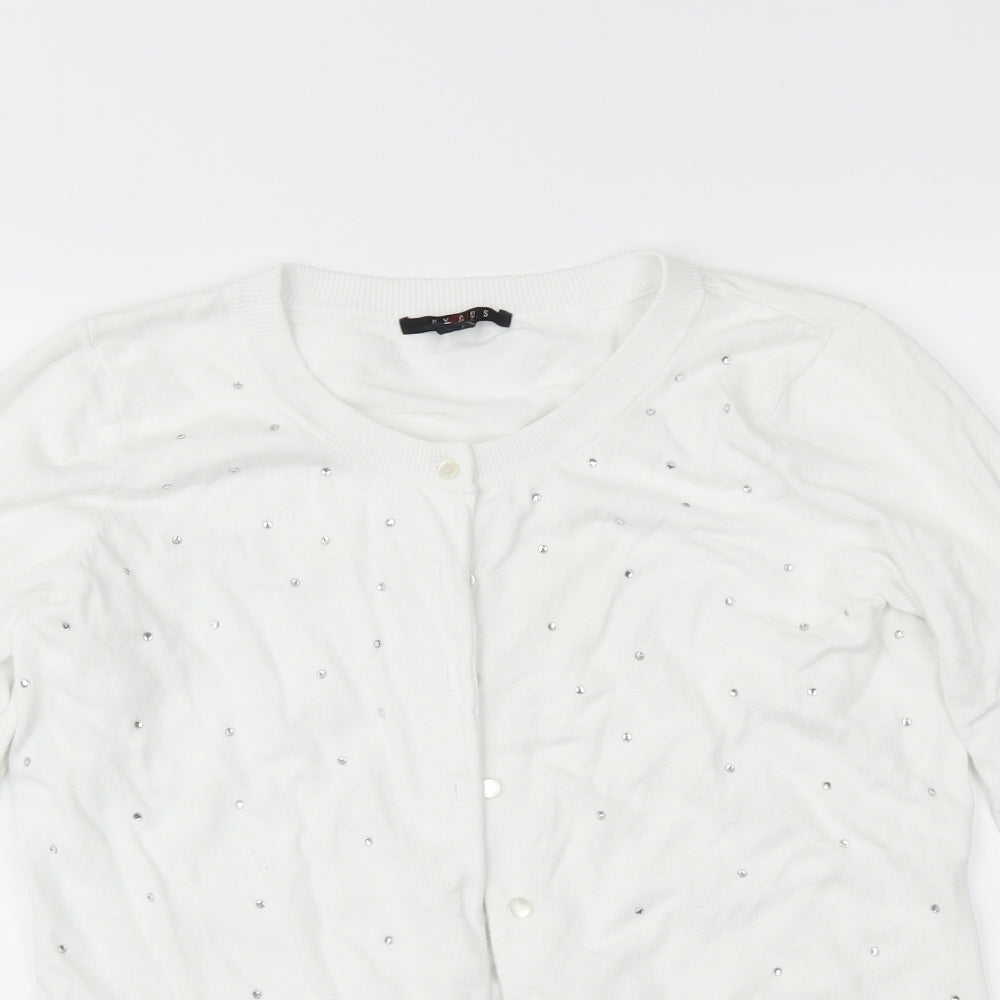 cynus Womens White   Cardigan Jumper Size S