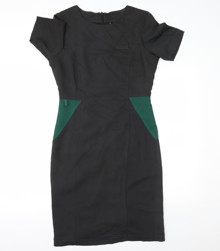Preworn Womens Black Colourblock  Pencil Dress  Size 10