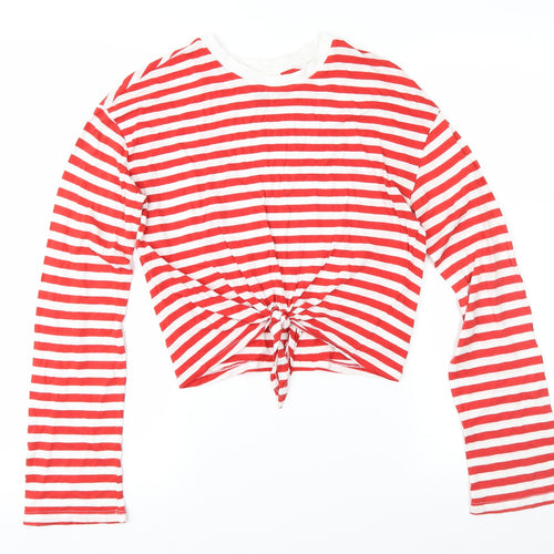 Divided Womens Red Striped  Basic T-Shirt Size XS