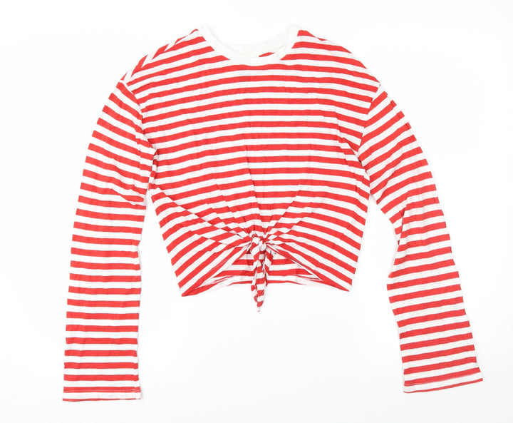 Divided Womens Red Striped  Basic T-Shirt Size XS