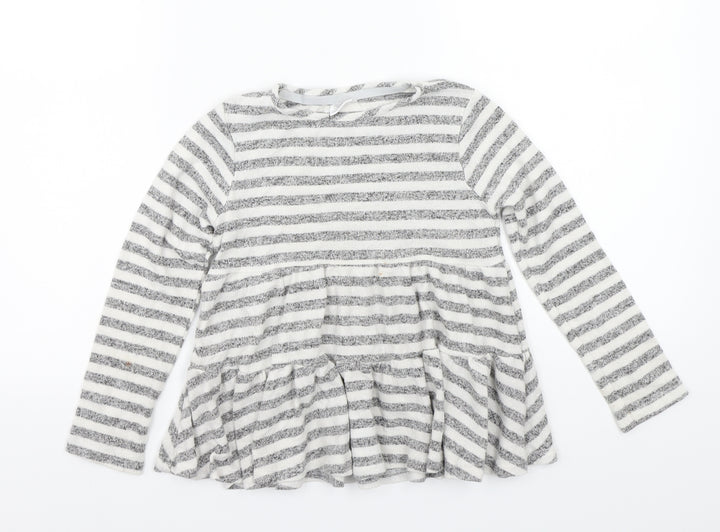 F&F Girls Grey Striped Basic T-Shirt Size 6-7 Years