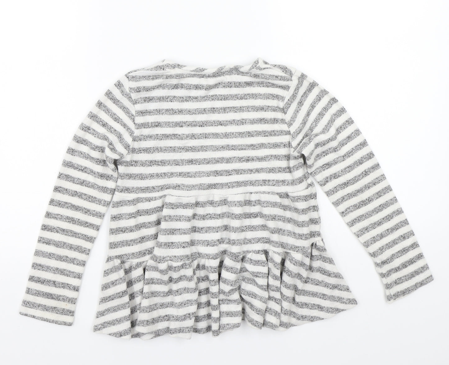 F&F Girls Grey Striped  Basic T-Shirt Size 6-7 Years