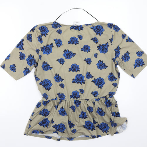 VERO MODA Womens Green Floral  Basic T-Shirt Size L