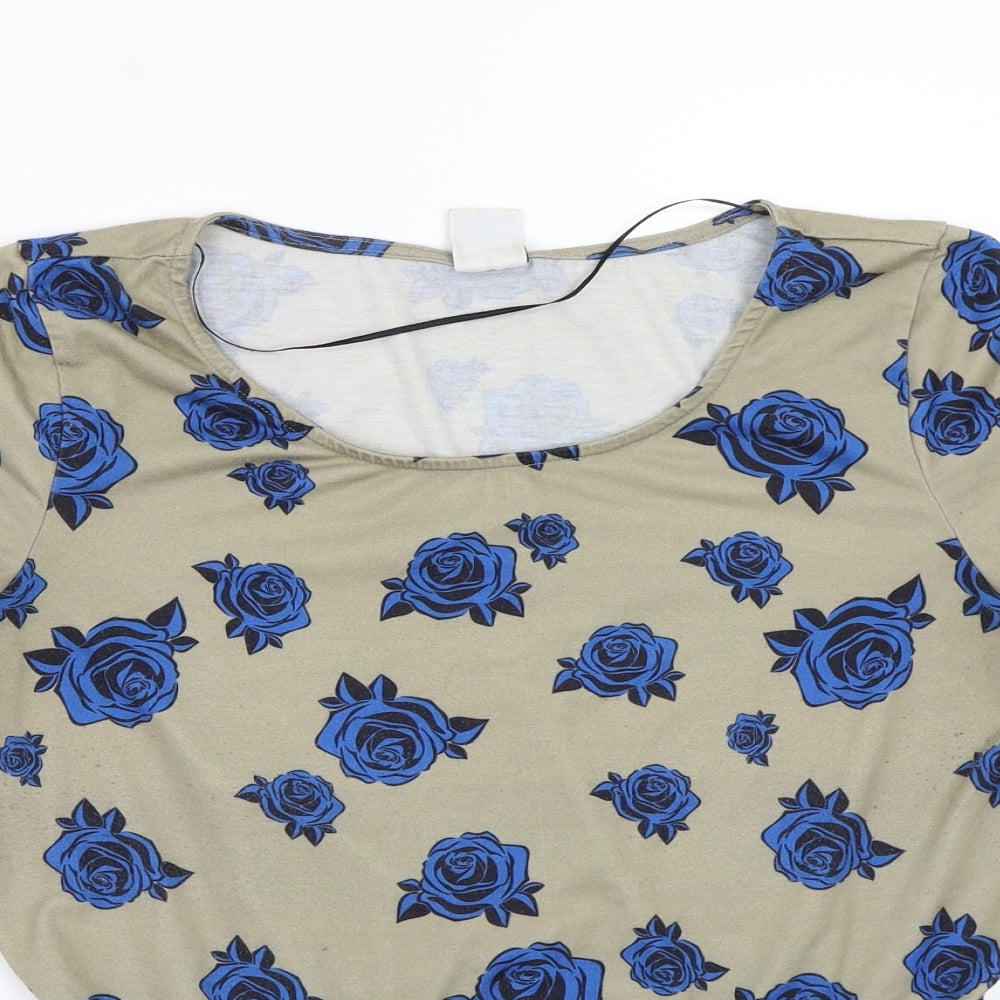 VERO MODA Womens Green Floral  Basic T-Shirt Size L