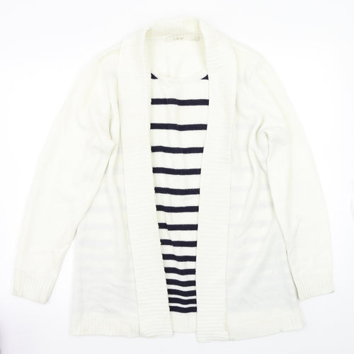 EWM Womens White Striped  Pullover Jumper Size L