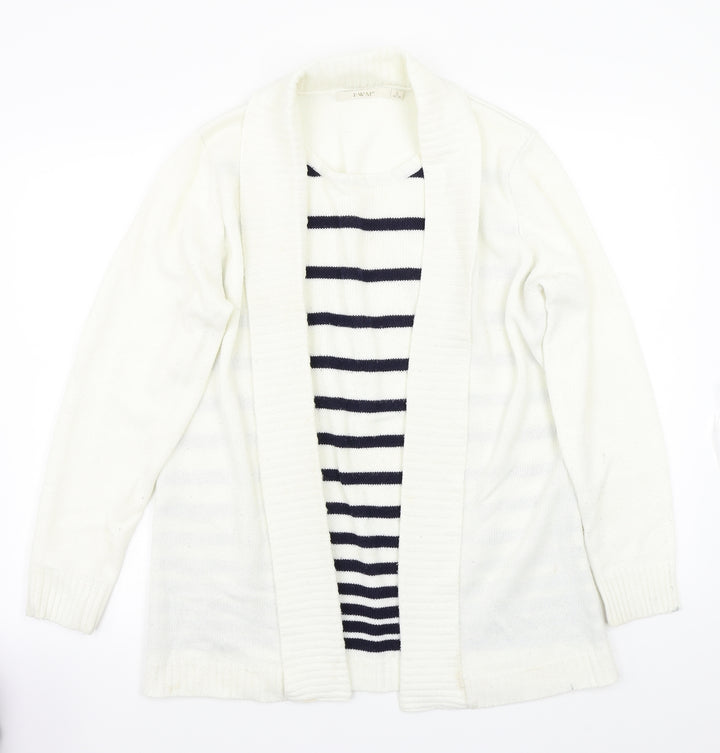 EWM Womens White Striped Pullover Jumper Size L