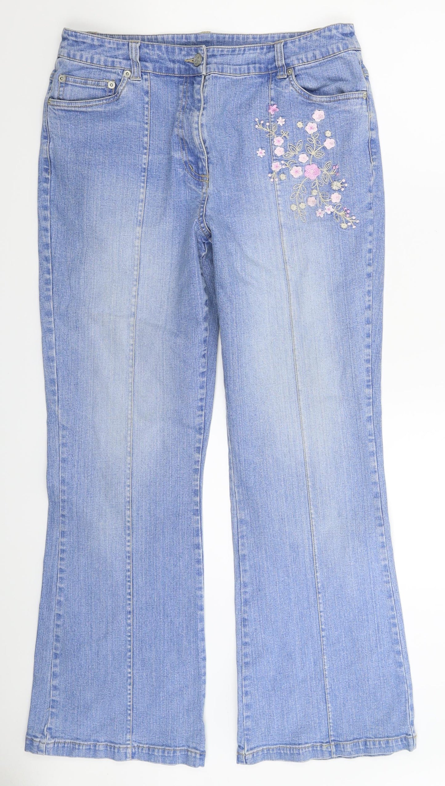 BHS Womens Blue Floral Denim Bootcut Jeans Size 14 L30 in
