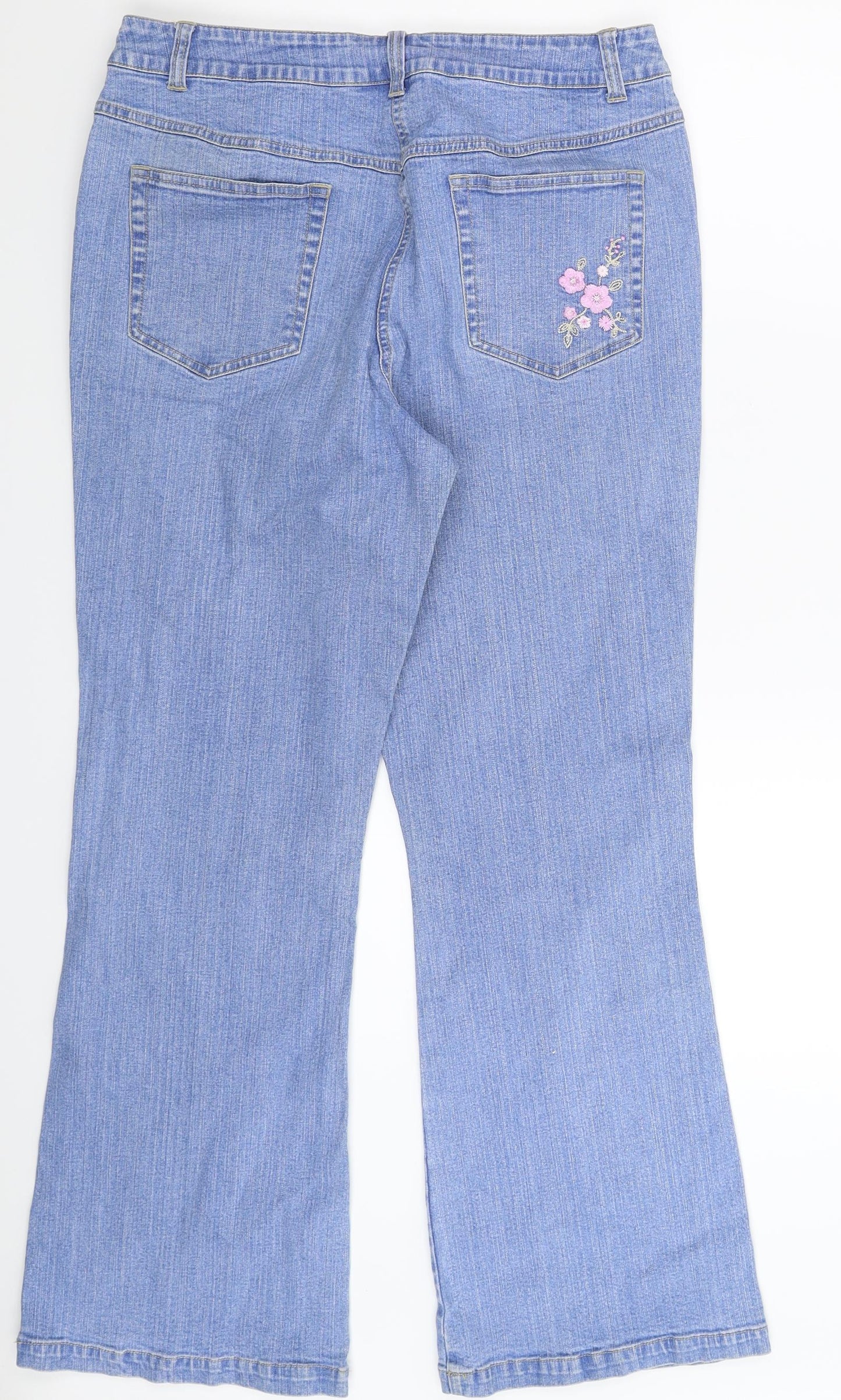 BHS Womens Blue Floral Denim Bootcut Jeans Size 14 L30 in