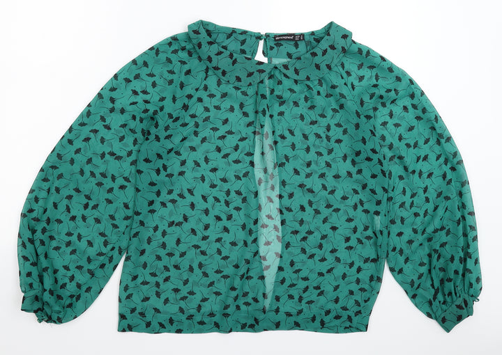 Atmosphere Womens Green Floral Satin Basic Blouse Size 10