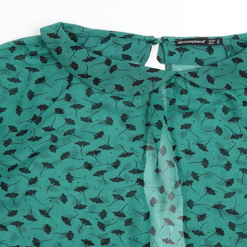 Atmosphere Womens Green Floral Satin Basic Blouse Size 10