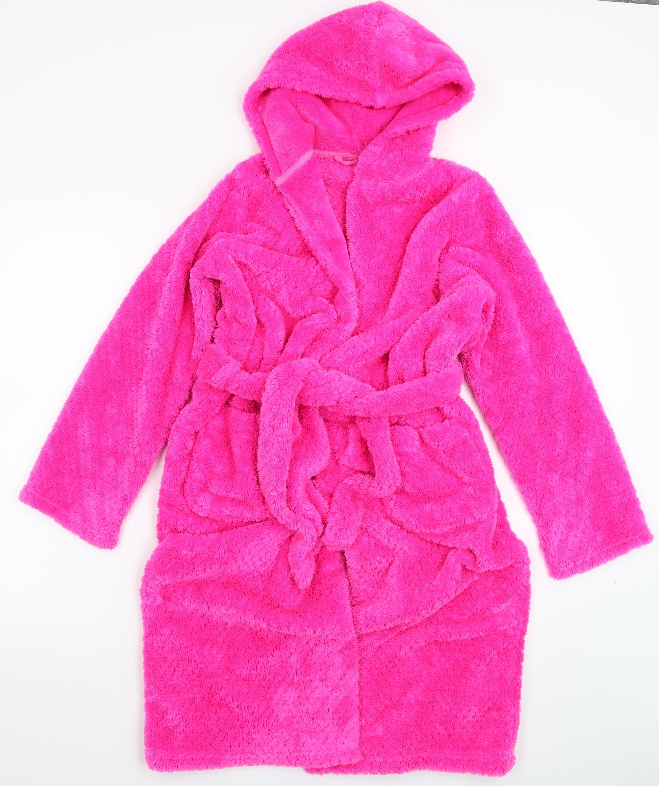 Marks and Spencer Girls Pink Solid Fleece Kimono Robe Size 11-12 Years