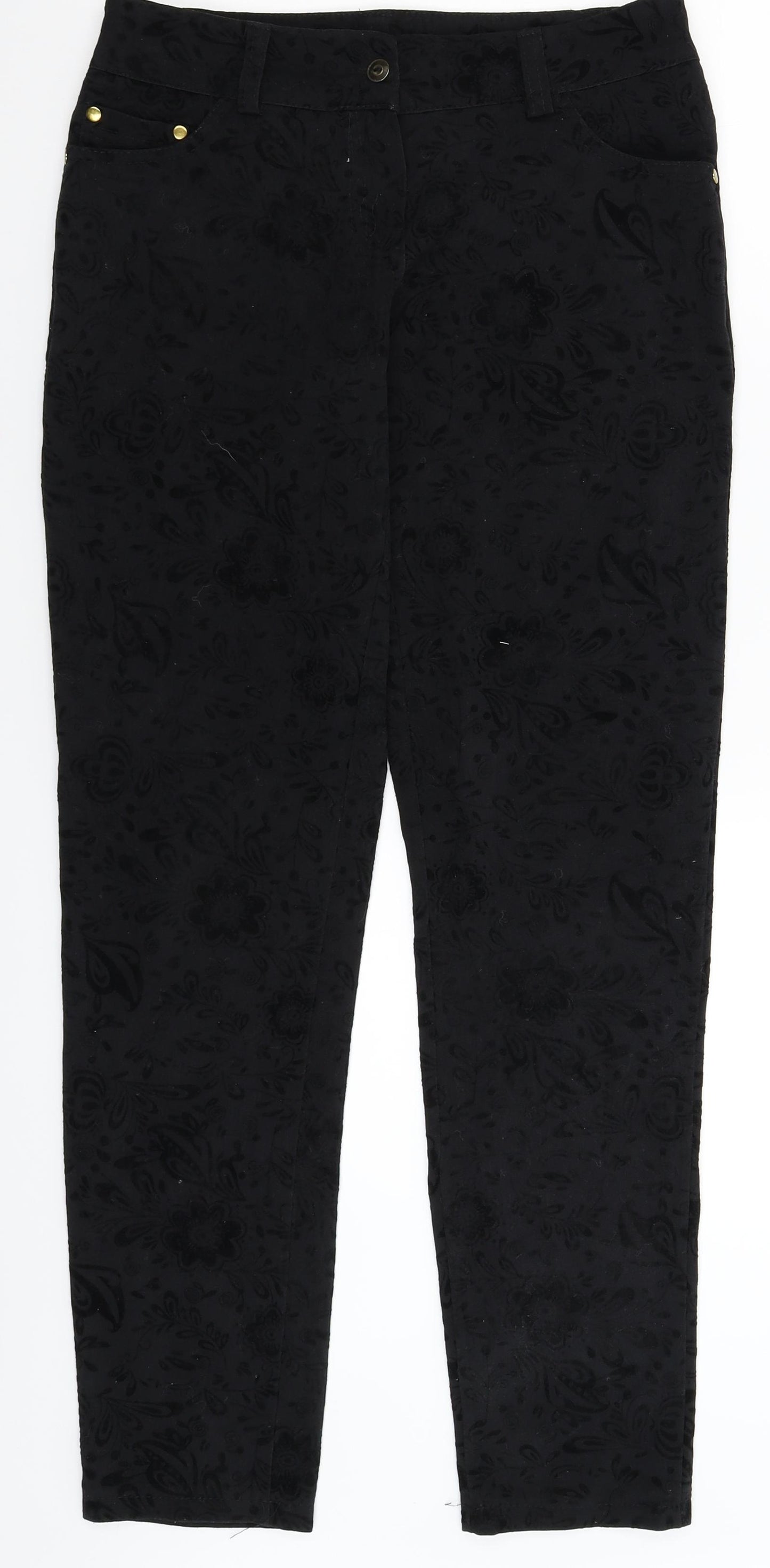 Preworn Womens Black Floral  Trousers  Size 28 in L30 in