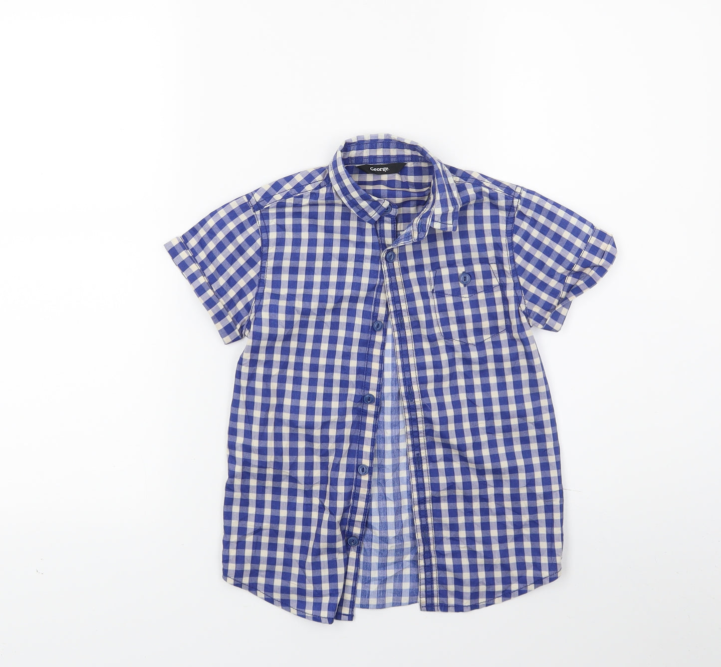 George Boys Blue Check  Basic Button-Up Size 5-6 Years