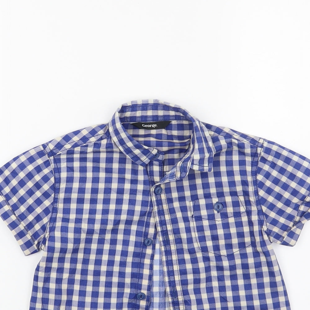 George Boys Blue Check  Basic Button-Up Size 5-6 Years