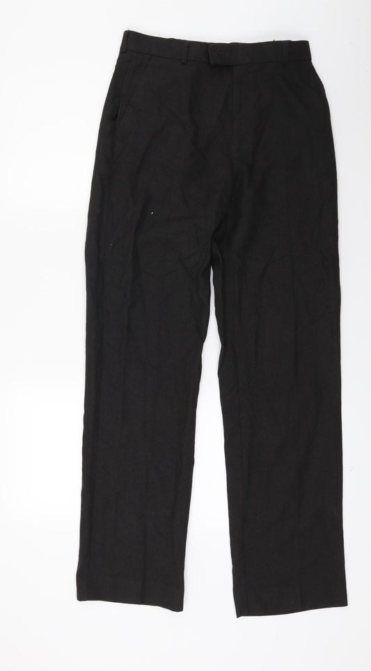 Front view of Trutex men’s black trousers, size 28, 30-inch leg