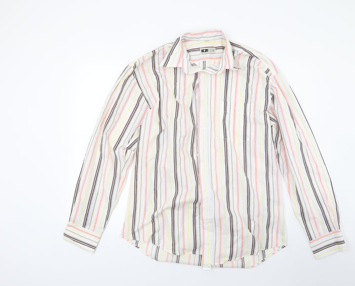 Youcon Mens White Striped Button-Up Size 15.5