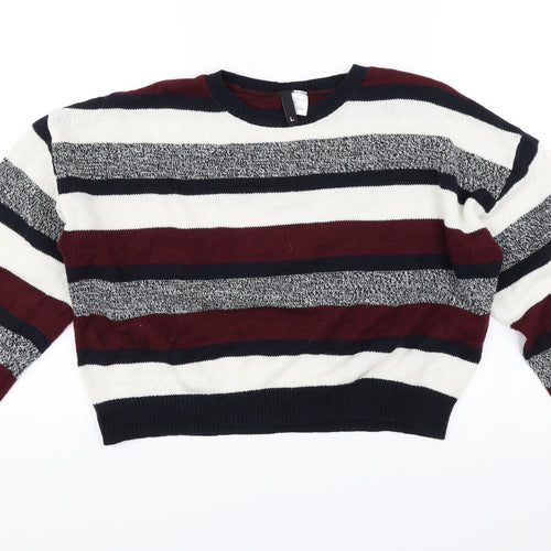 Divided Womens Black Striped  Pullover Jumper Size L  - Cropped