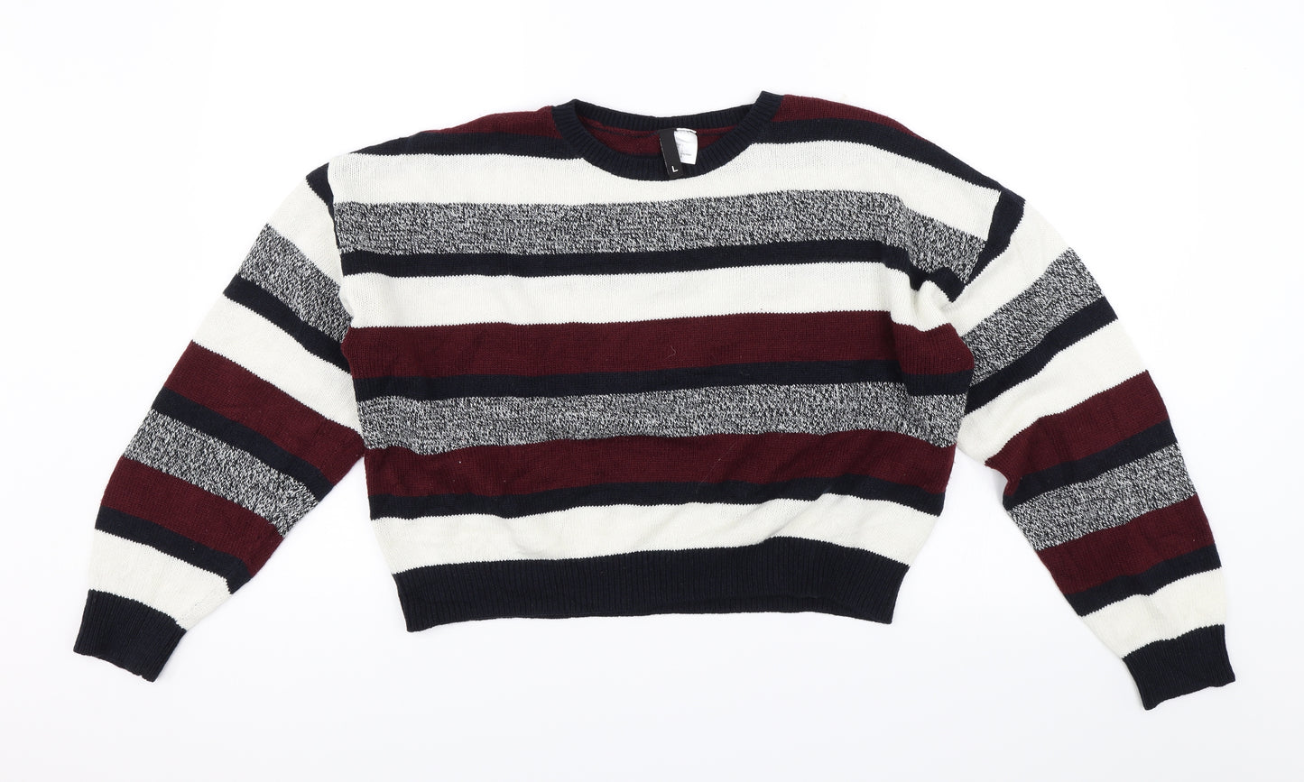 Divided Womens Black Striped  Pullover Jumper Size L  - Cropped