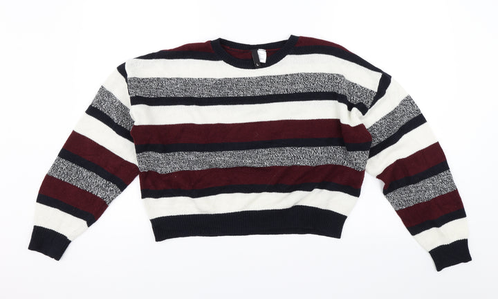 Divided Womens Black Striped  Pullover Jumper Size L  - Cropped