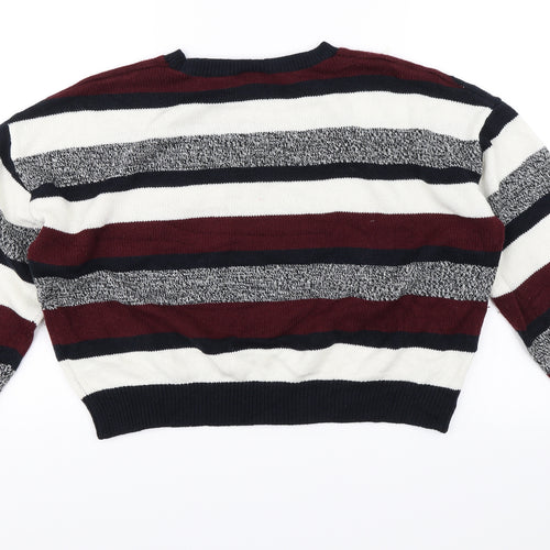 Divided Womens Black Striped  Pullover Jumper Size L  - Cropped