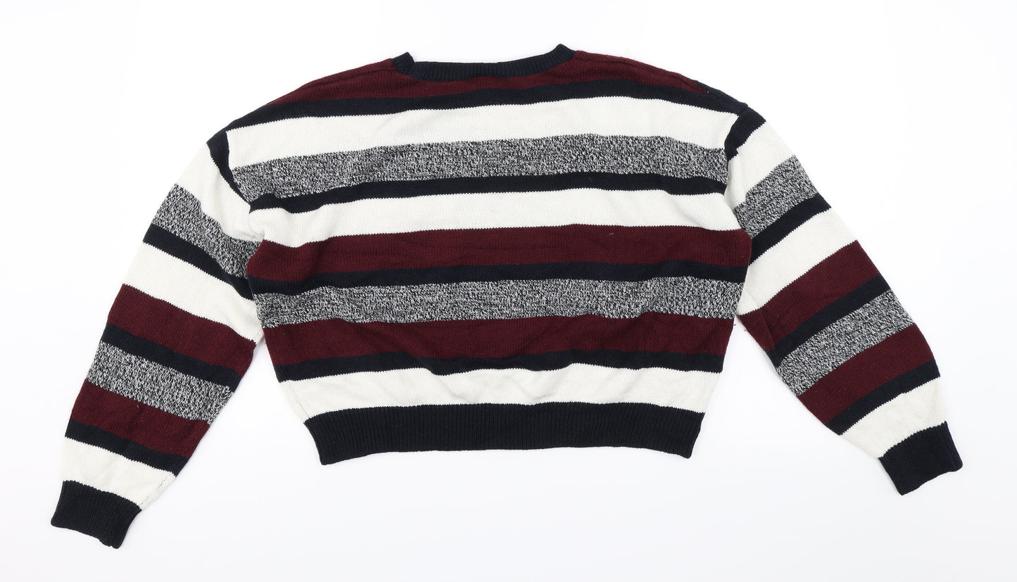 Divided Womens Black Striped  Pullover Jumper Size L  - Cropped