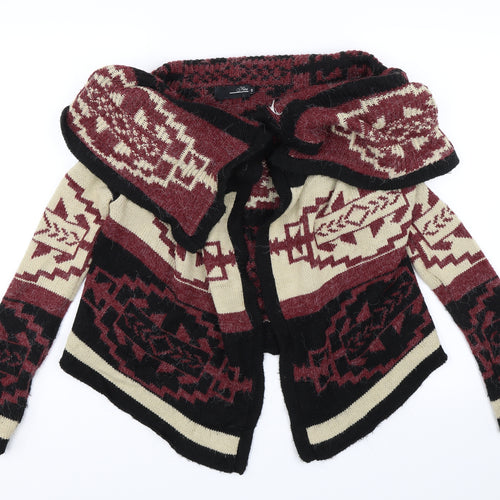 Miso Womens Red Geometric  Cardigan Jumper Size 6
