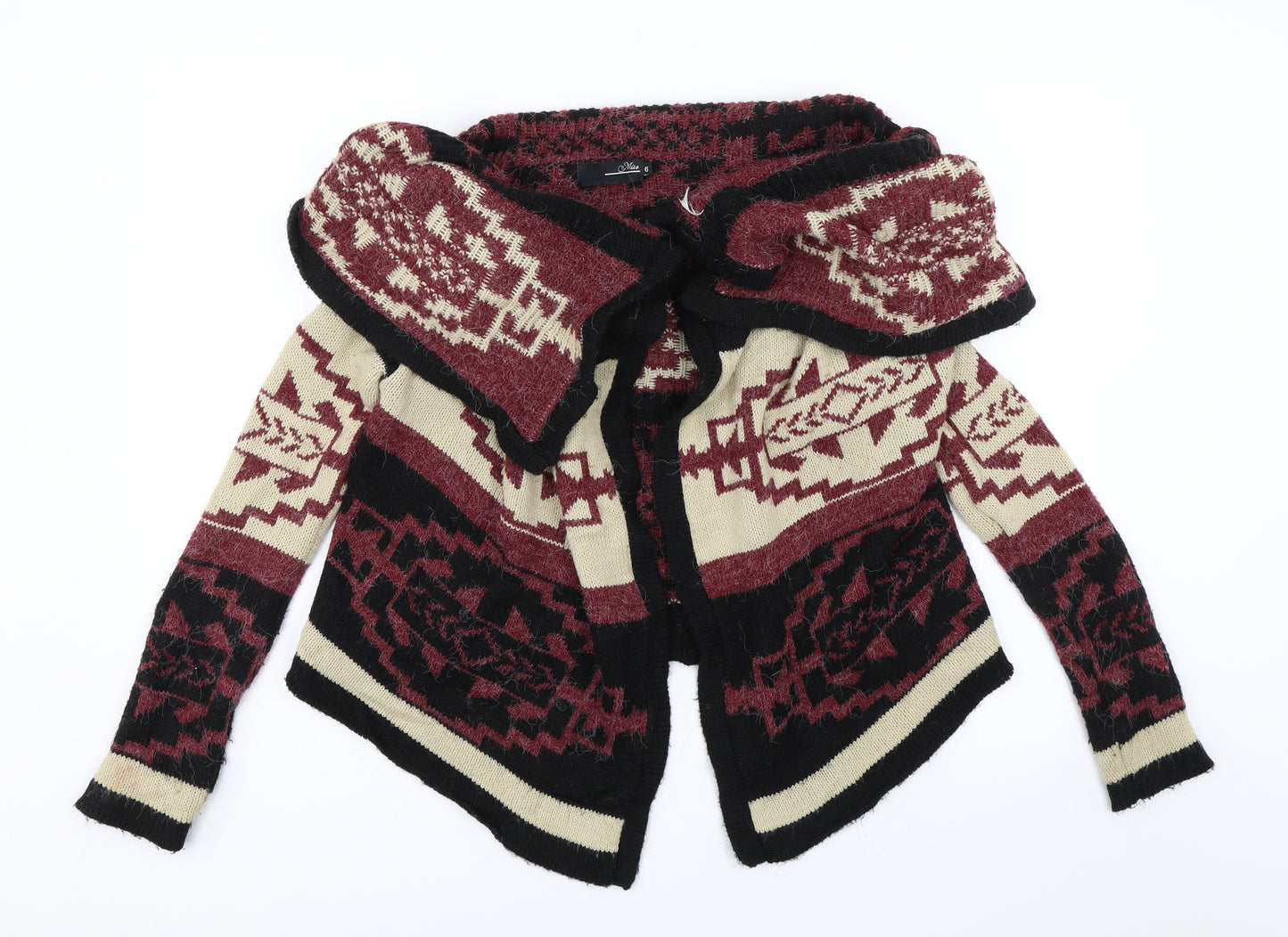 Miso Womens Red Geometric  Cardigan Jumper Size 6