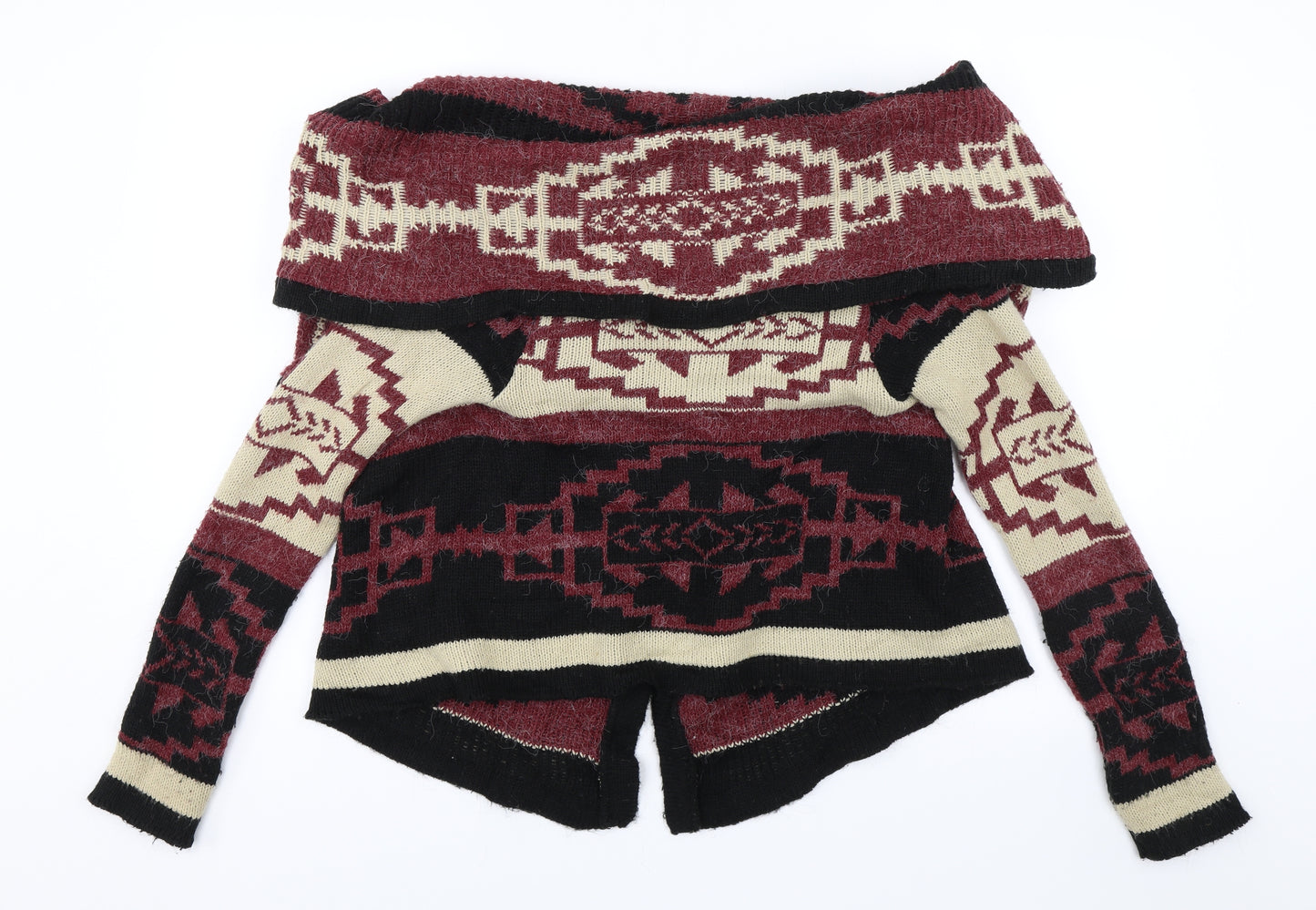 Miso Womens Red Geometric  Cardigan Jumper Size 6