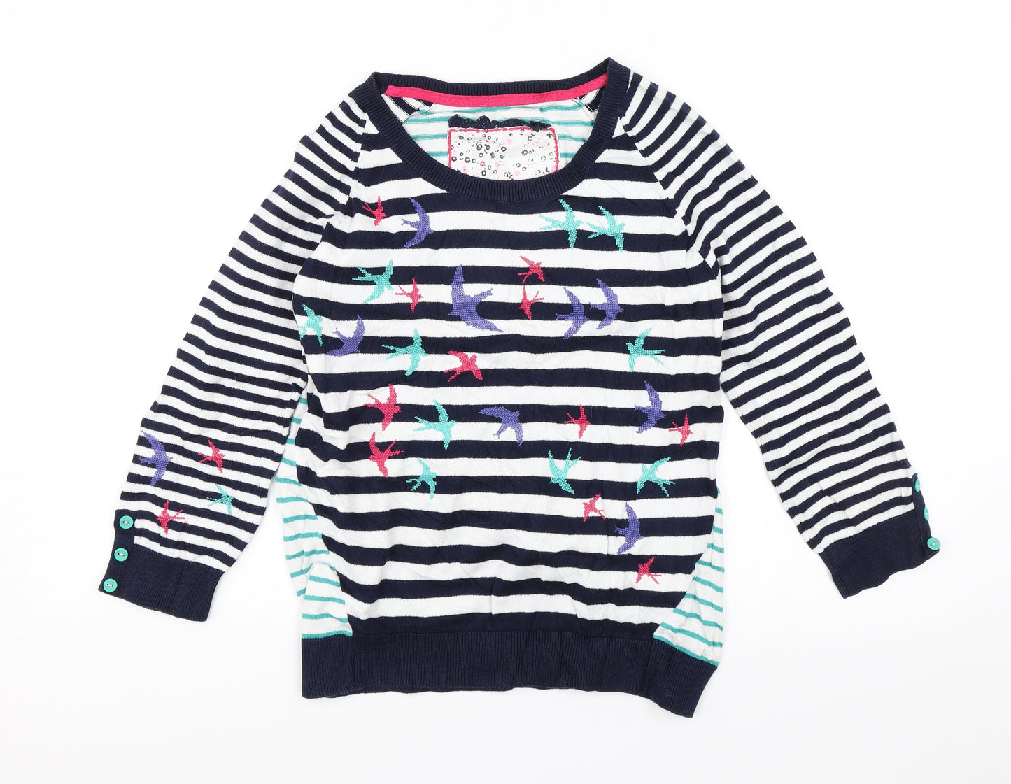 M&S Womens Blue Striped  Pullover Jumper Size 10  - Birds