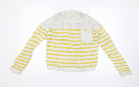Front view of FOREVER 21 girls’ yellow striped jumper, size 13-14, years