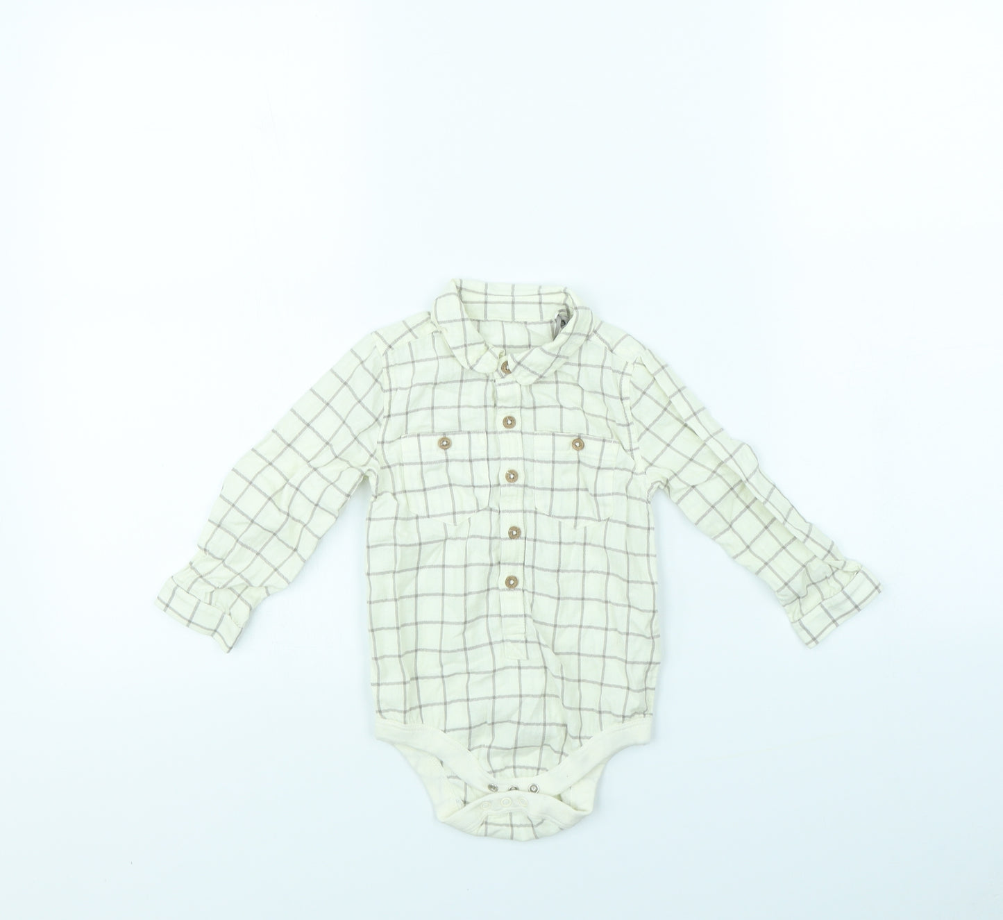 TU Girls Beige Check  Babygrow One-Piece Size 12 Months